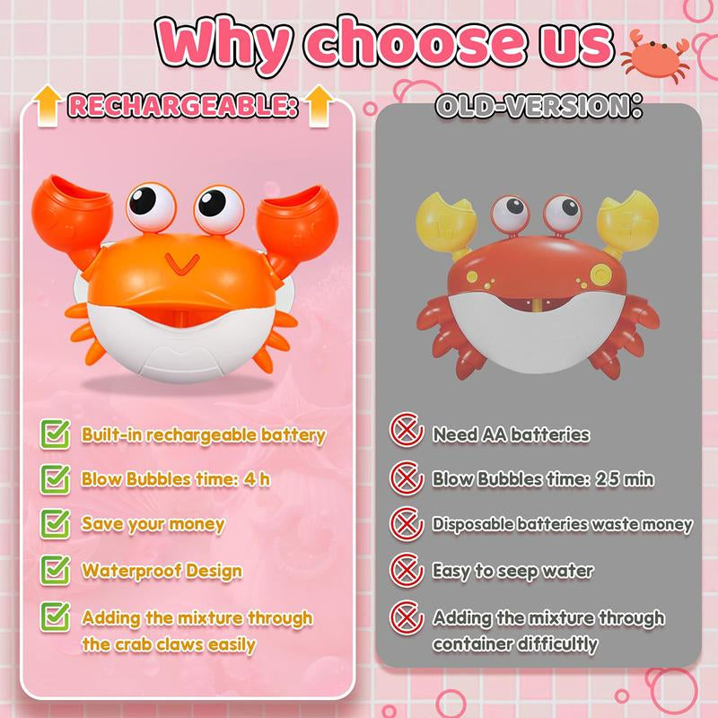 2024 Enhanced Rechargeable Crab Bubble Maker - Interactive Bubble Machine with Children's Songs for Pool Play, Ideal Gift for Kids' Birthdays and Easter