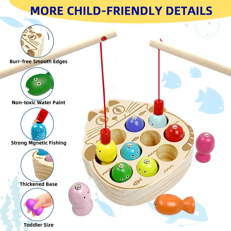 Edutree Wooden Magnetic Fishing Game for Toddlers Aged 1-3, Montessori Sensory Busy Board for Developing Fine Motor Skills in Young Children