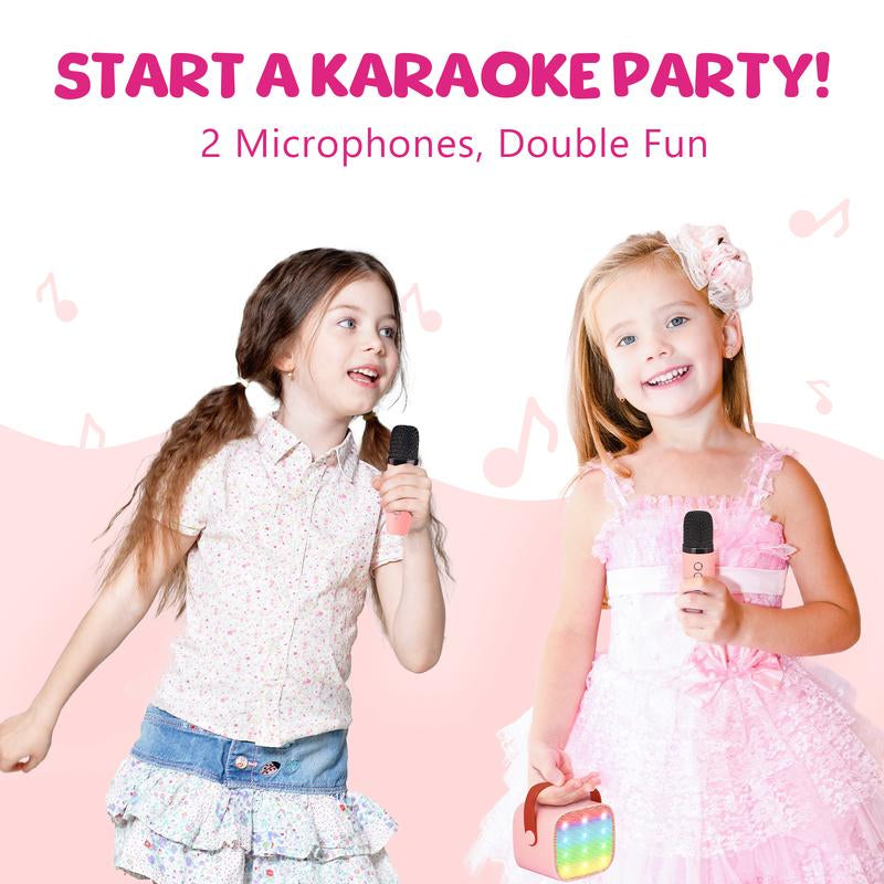 BONAOK Compact Karaoke System with Dual Microphones, Colorful LED Lighting, Four Sound Modes for Home, Car, and Travel Use