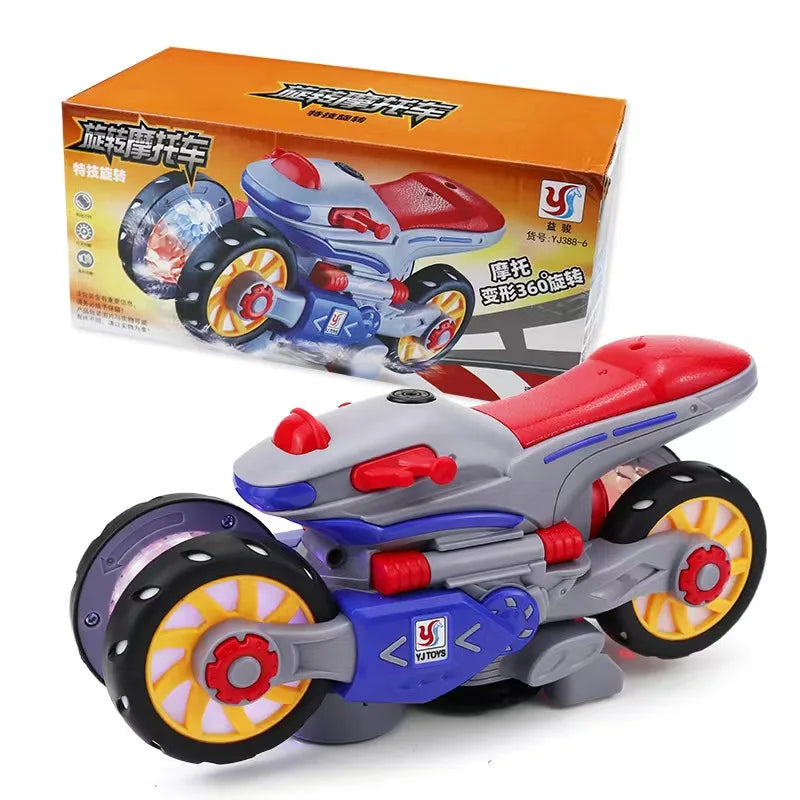 Electric Transformable Motorcycle Toy with Stunt Rotation, Universal Drive, Lights, and Music for Children - Ideal Gift for Boys