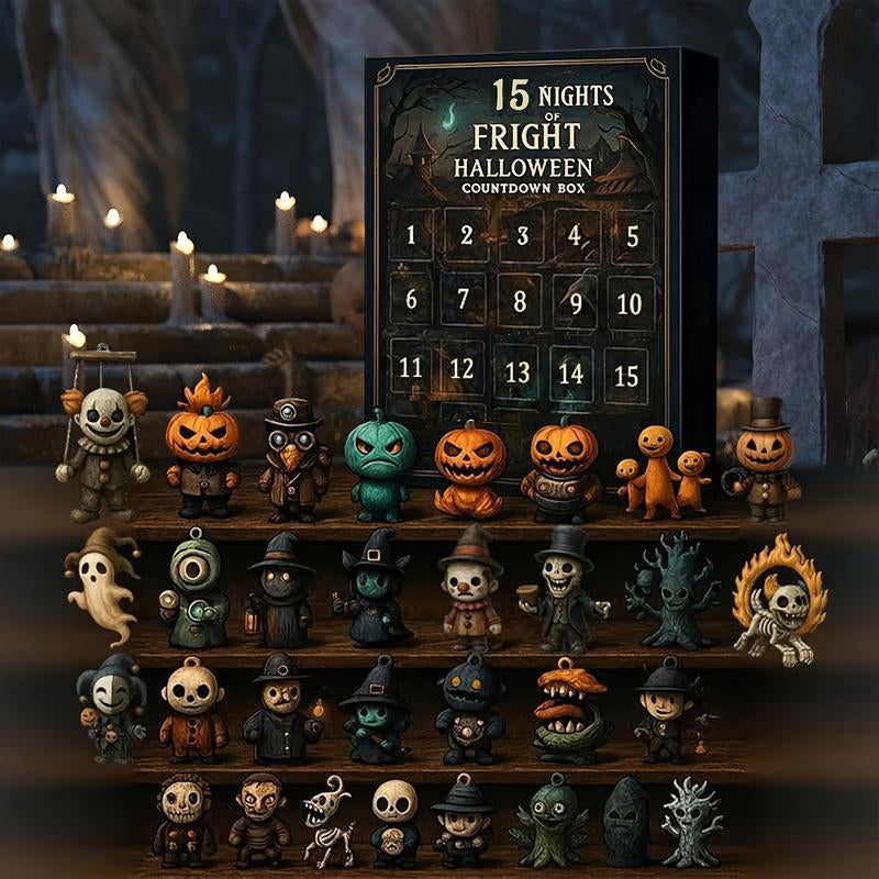 Halloween Countdown Box with Spooky Dolls and Amulets - Mini Decorative PVC Statue Gift Set, No Power Required, Perfect Holiday Gifts by Yy