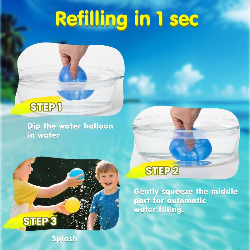 Vusign 24-Pack Reusable Water Balloons - Outdoor Summer Toys for Children Ages 3-12, Ideal for Pool and Beach Activities