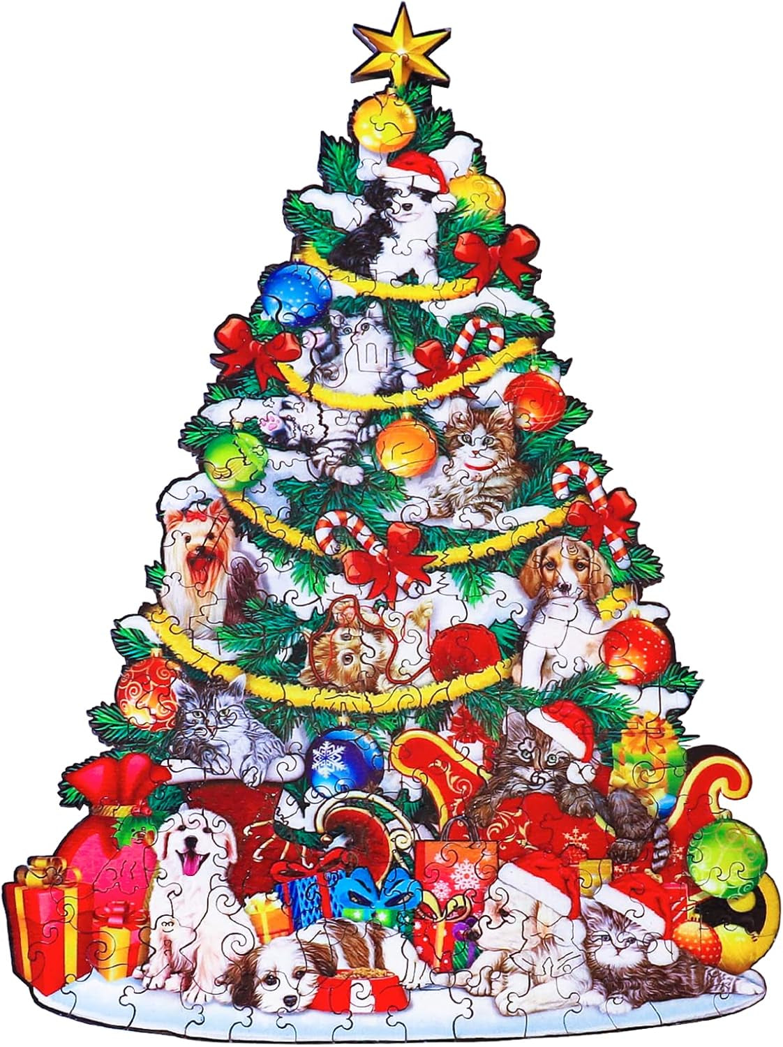 Delightful Christmas-Themed Wooden Jigsaw Puzzles for Adults - Featuring Festive Designs of Trees, Cats, and Dogs - Perfect for Gifts and Stocking Stuffers (11.6 in x 16.5 in)