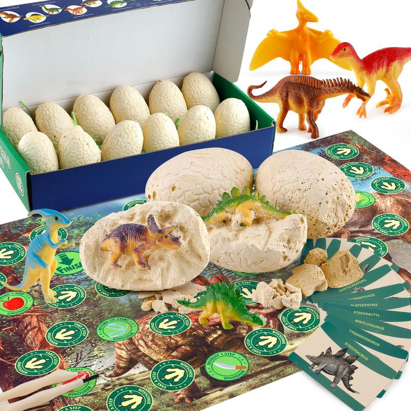 Fossil Dinosaur Egg Excavation Kit for Children Ages 5-7 - STEM Educational Science Toys, 12 Fossil Dig Eggs for Boys and Girls Ages 4-8, Ideal for Easter and Gift Giving