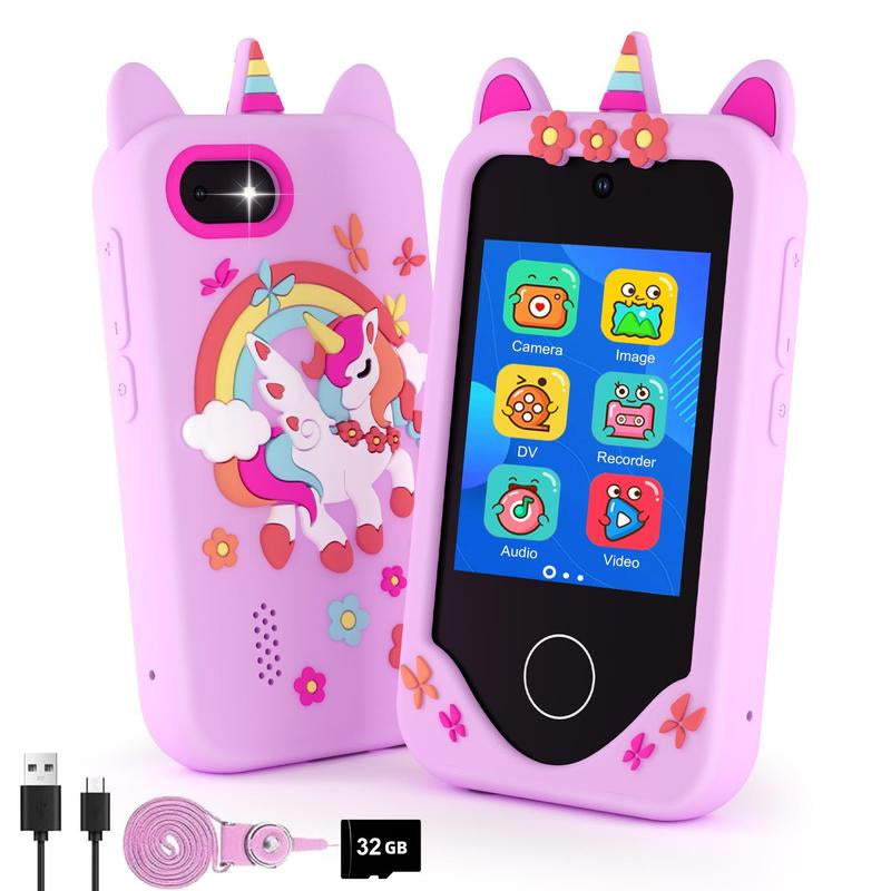 2.8-Inch Touch Screen Educational Digital Toy Phone with Dual Camera, Puzzle Games, Music Player, and ABC Learning - Ideal Gift for Boys and Girls