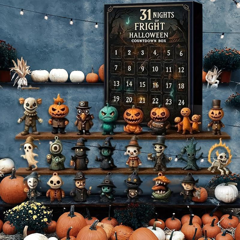 Halloween Countdown Box with Spooky Dolls and Amulets - Mini Decorative PVC Statue Gift Set, No Power Required, Perfect Holiday Gifts by Yy