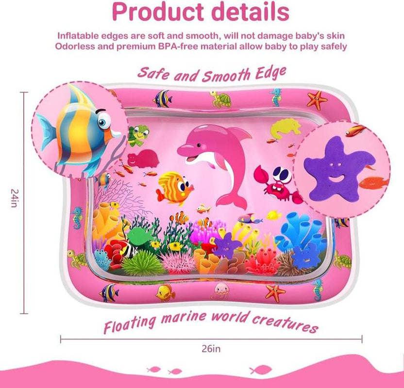Baby Tummy Time Water Mat - Inflatable Sensory Playmat for Newborns and Infants (3-12 Months) - Ideal Gift for Boys and Girls (Pink)