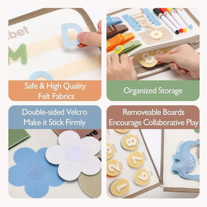 Montessori-Inspired Toddler Busy Board for Ages 1-4 - Educational Sensory Toys Featuring Dinosaurs, Alphabet, Numbers, Shapes, Drawing, and Life Skills - Ideal Birthday Gifts and Travel Toys for Boys and Girls