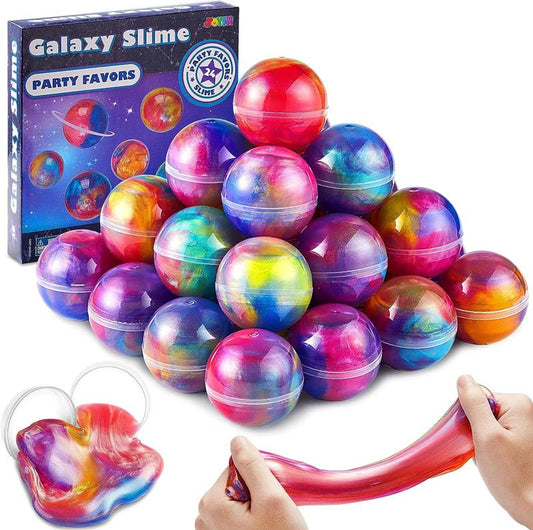 Galaxy Slime Balls - 24 Pack of Stretchy, Non-Sticky, Mess-Free Stress Relief Toys for Classroom Rewards and Party Supplies for Boys and Girls