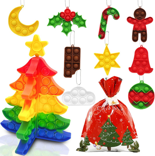 Experience the Joy of the Holidays with the 3D Stereo Christmas Fidget Toy Set - 10 Piece Push Bubble Sensory Toys for Stress Relief and Festive Fun, Perfect for All Ages and Ideal for Autism and ADHD Support