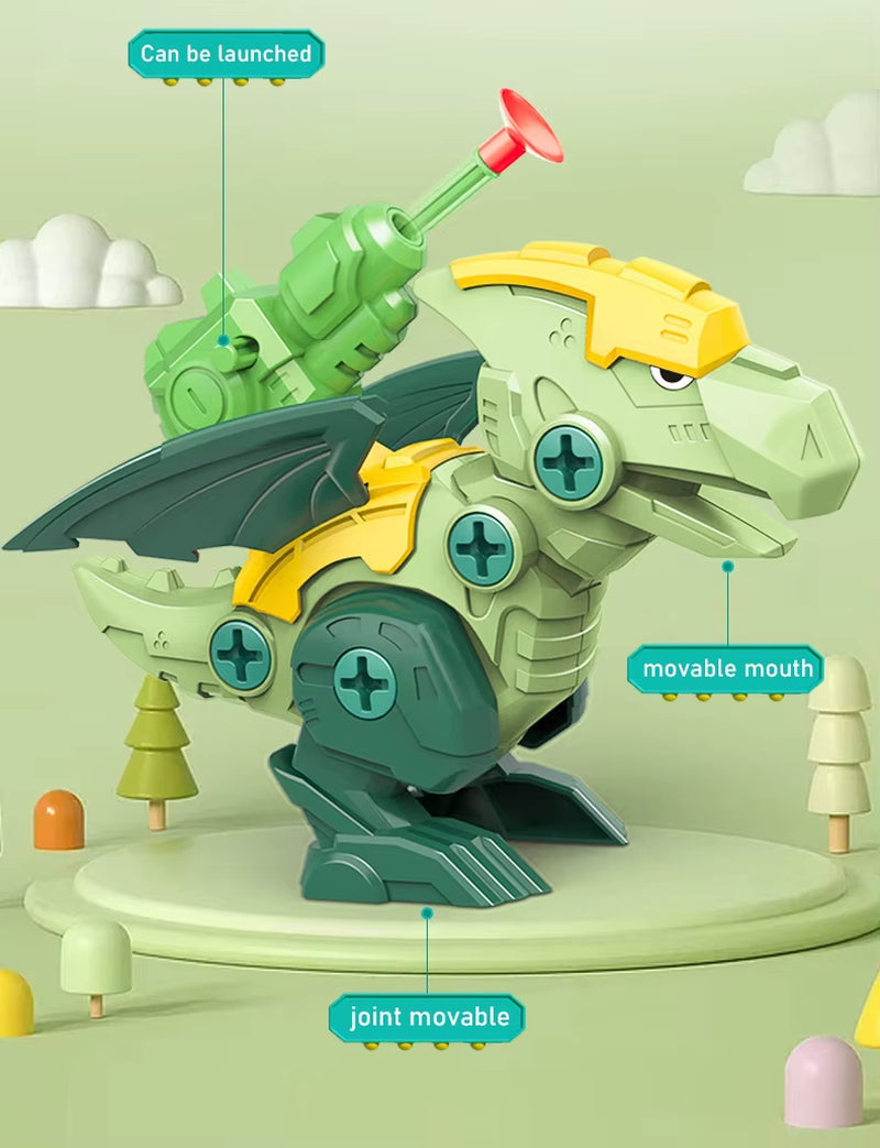 Interactive 3D Dinosaur Puzzle Toy for Kids - Press-to-Fire Action & DIY Detachable Assembly!