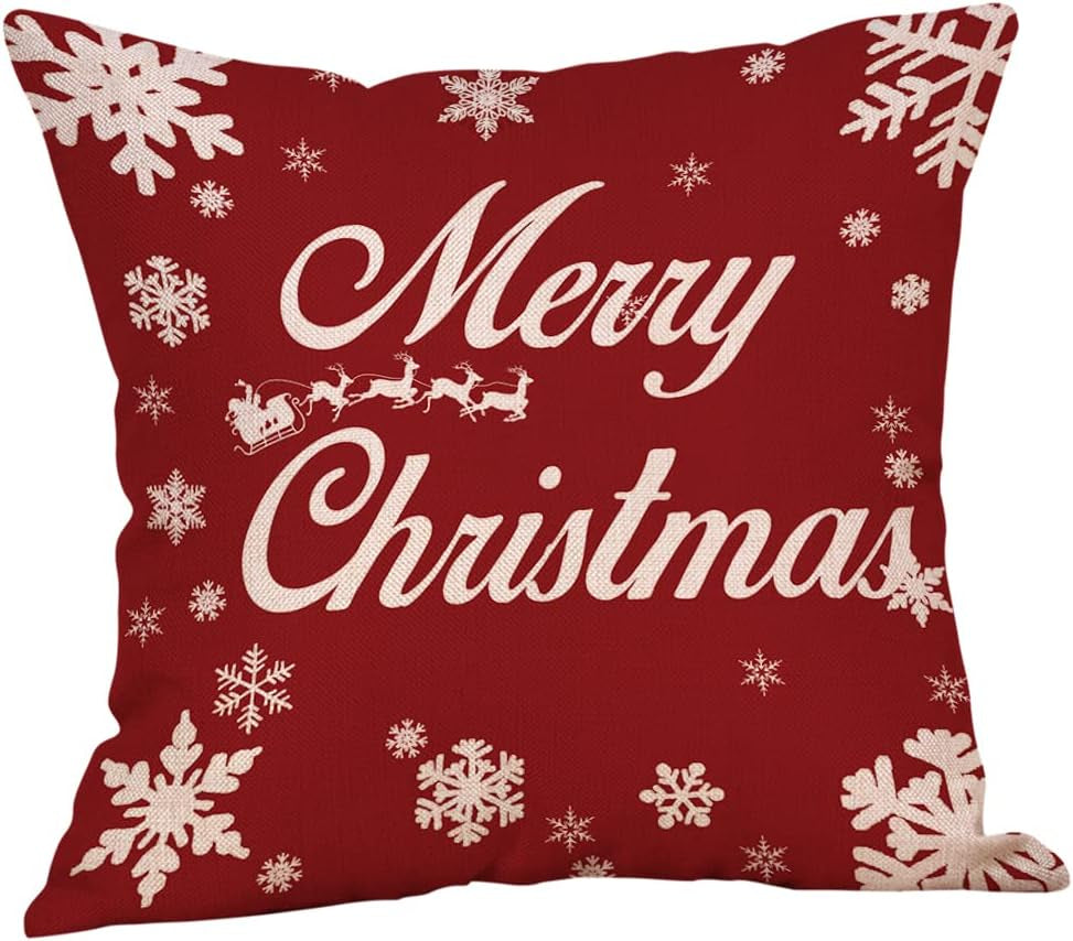Transform Your Space with Our Set of 4 Festive Christmas Decorative Pillow Covers - 18x18 Inch Cotton Linen Style!