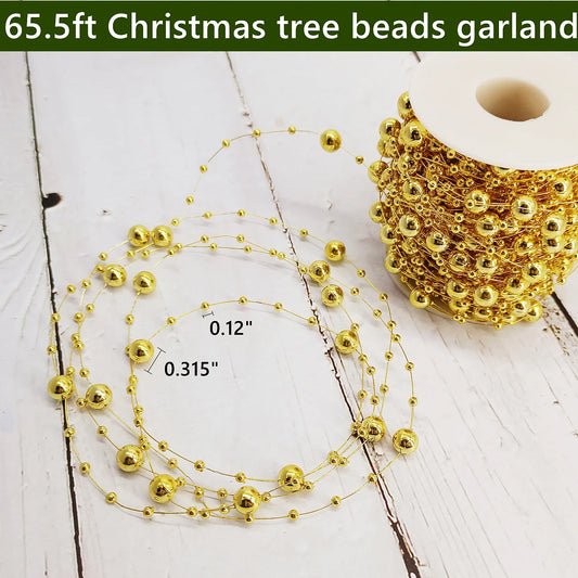 Gorgeous 65.5Ft Gold Christmas Tree Bead Garland - Perfect for Holiday Weddings and Festive Decor