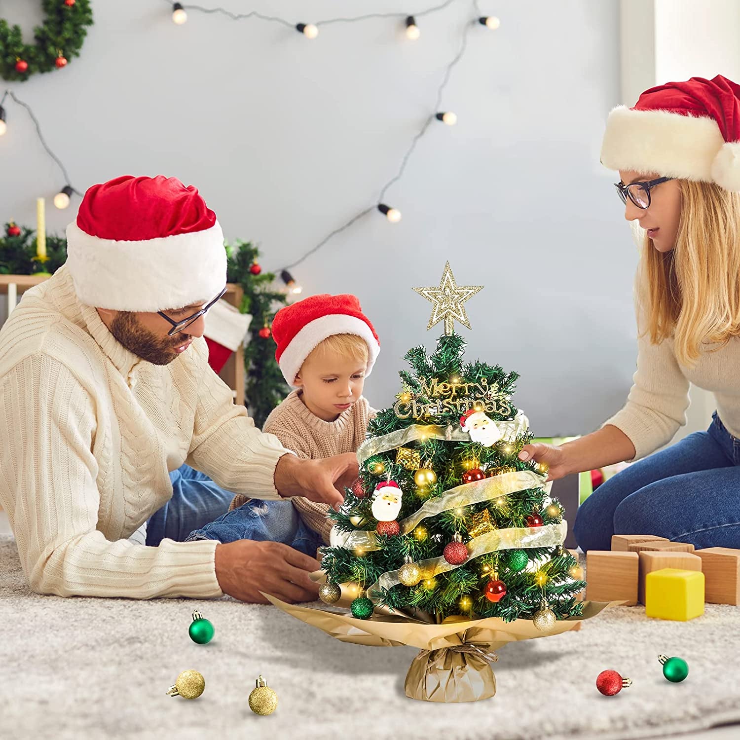 Charming 20-Inch Prelit Mini Christmas Tree with Festive Ornaments and Star Treetop for Your Holiday Decor