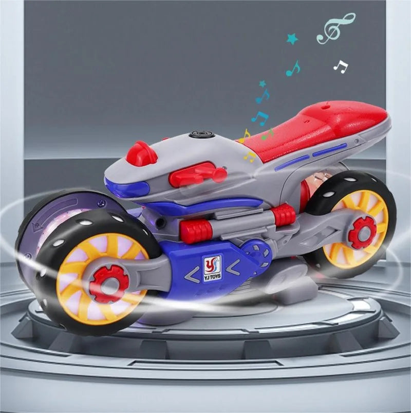 Electric Transformable Motorcycle Toy with Stunt Rotation, Universal Drive, Lights, and Music for Children - Ideal Gift for Boys