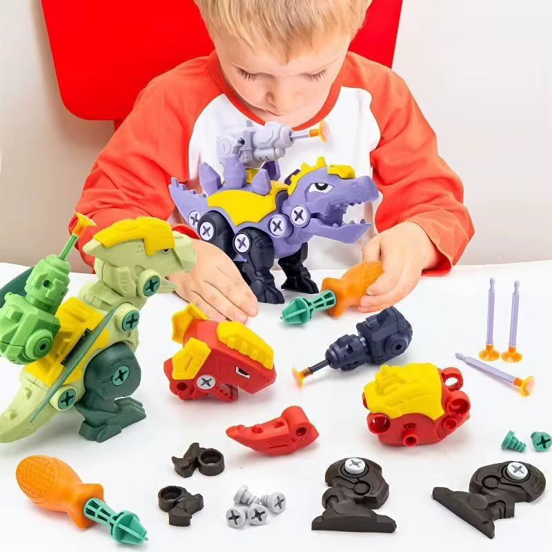 Interactive 3D Dinosaur Puzzle Toy for Kids - Press-to-Fire Action & DIY Detachable Assembly!