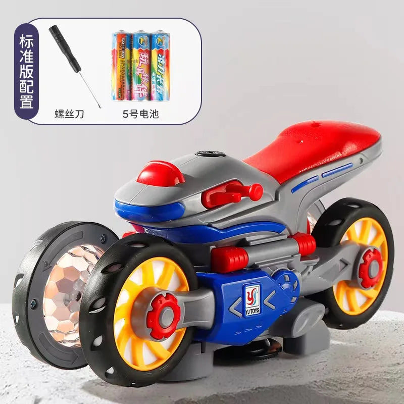 Electric Transformable Motorcycle Toy with Stunt Rotation, Universal Drive, Lights, and Music for Children - Ideal Gift for Boys