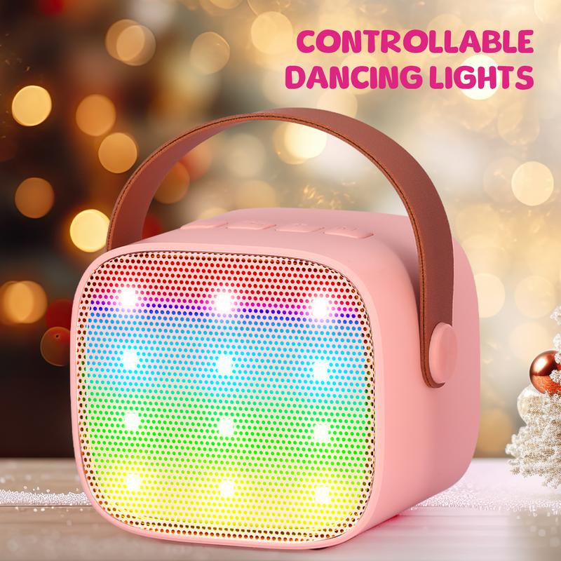 BONAOK Compact Karaoke System with Dual Microphones, Colorful LED Lighting, Four Sound Modes for Home, Car, and Travel Use
