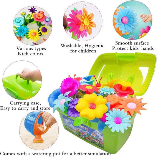 Flower Garden Building Set for Girls - 130 Piece Floral Arrangement Playset, Ideal Gift for Creative Play and Pretend Gardening, Educational STEM Toy for Children Ages 3-7