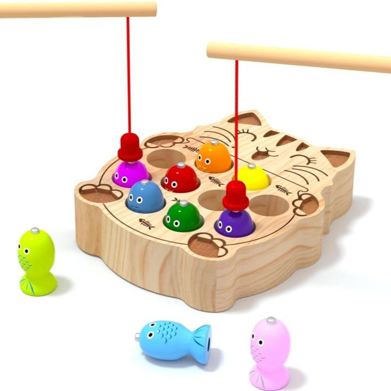 Edutree Wooden Magnetic Fishing Game for Toddlers Aged 1-3, Montessori Sensory Busy Board for Developing Fine Motor Skills in Young Children