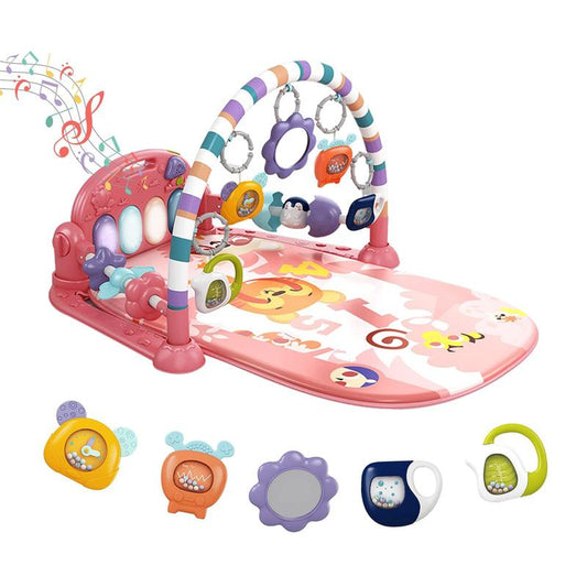 Infant Activity Play Mat with Piano, Sensory Toys, Music, and Lights - Ideal Gift for Newborns (Pink Tiger)