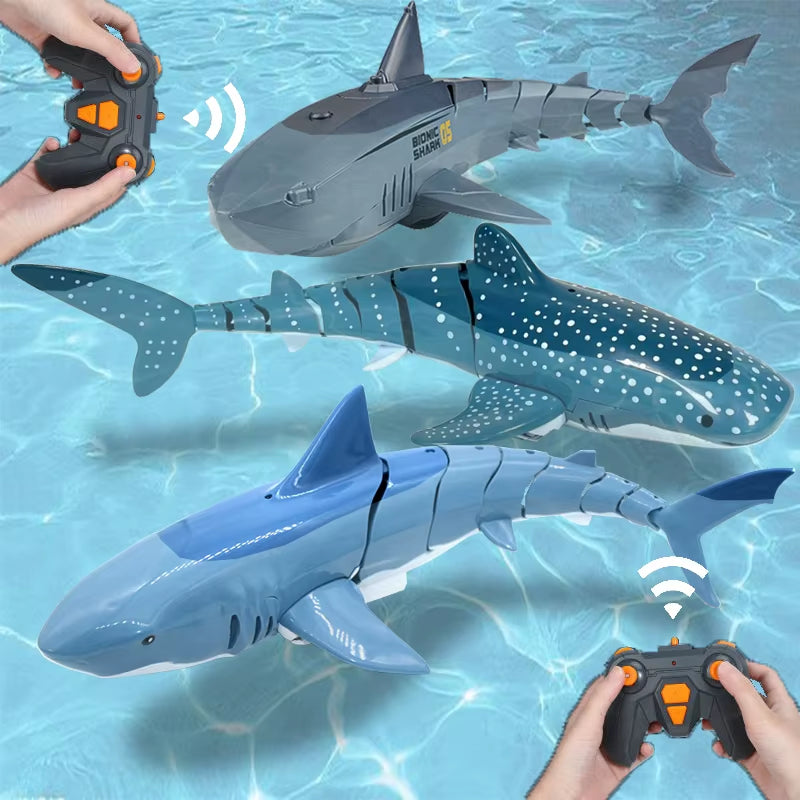 2.4G Remote Control Submarine Robots with Lights and Water Spray - Electric Shark and Fish Toys for Outdoor Play