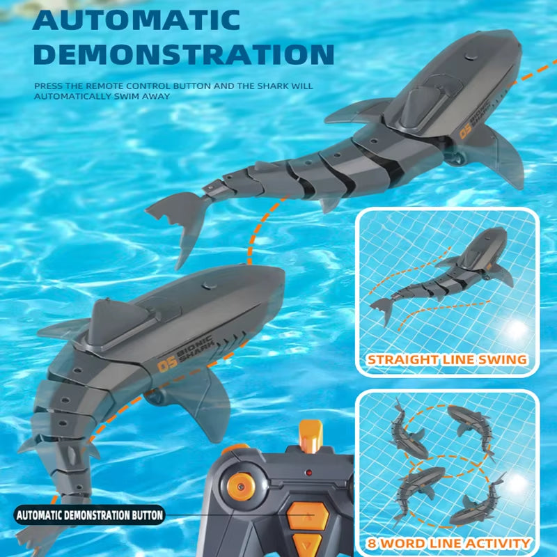 2.4G Remote Control Submarine Robots with Lights and Water Spray - Electric Shark and Fish Toys for Outdoor Play