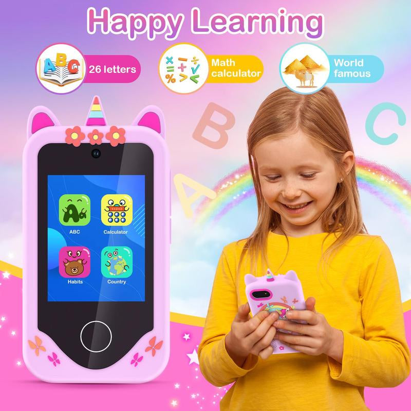 2.8-Inch Touch Screen Educational Digital Toy Phone with Dual Camera, Puzzle Games, Music Player, and ABC Learning - Ideal Gift for Boys and Girls