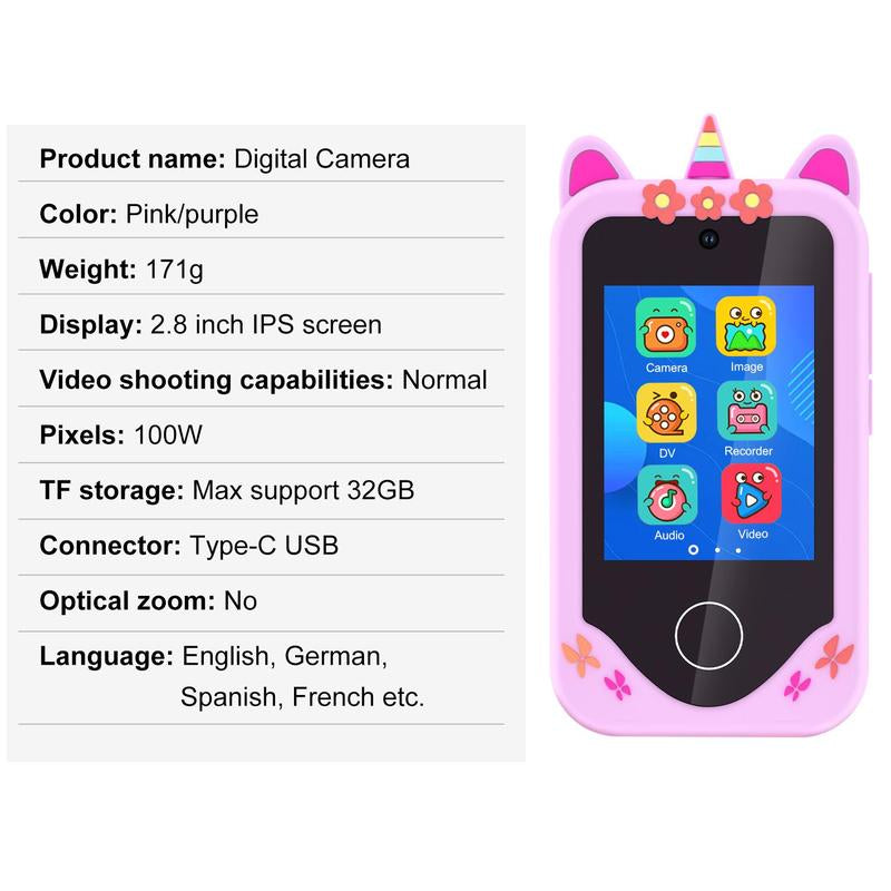 2.8-Inch Touch Screen Educational Digital Toy Phone with Dual Camera, Puzzle Games, Music Player, and ABC Learning - Ideal Gift for Boys and Girls
