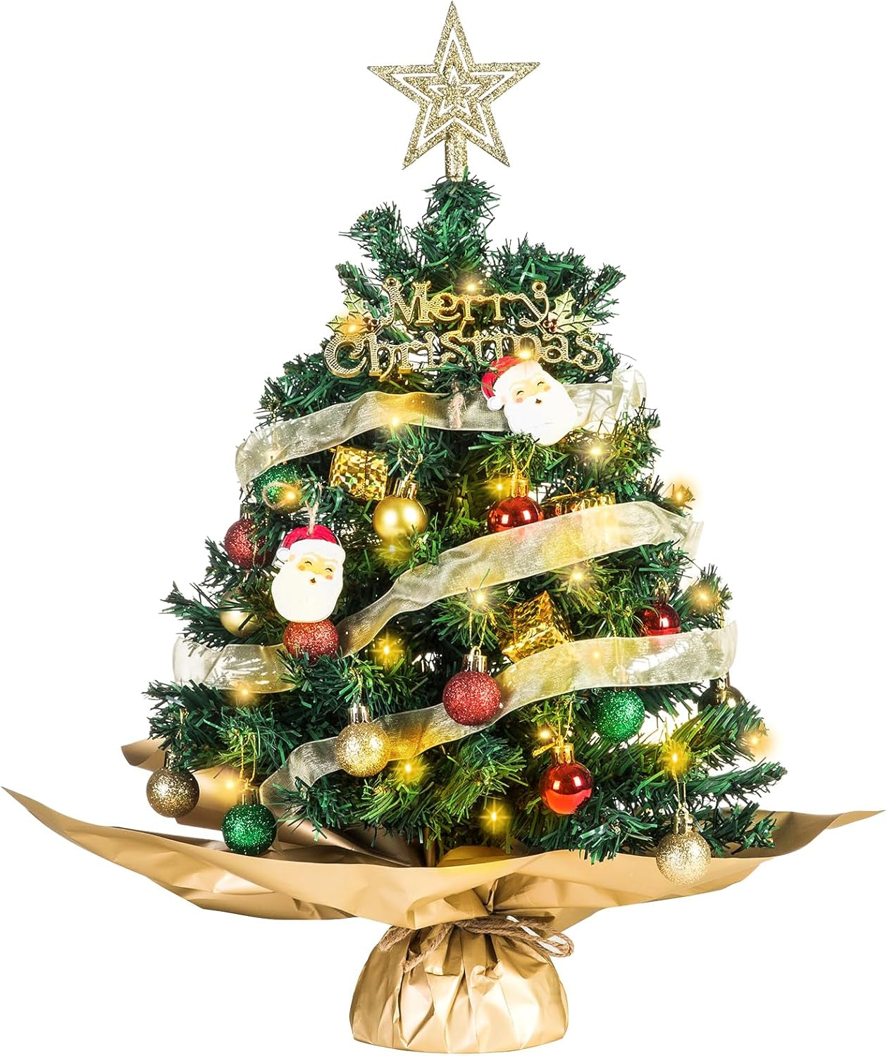 Charming 20-Inch Prelit Mini Christmas Tree with Festive Ornaments and Star Treetop for Your Holiday Decor
