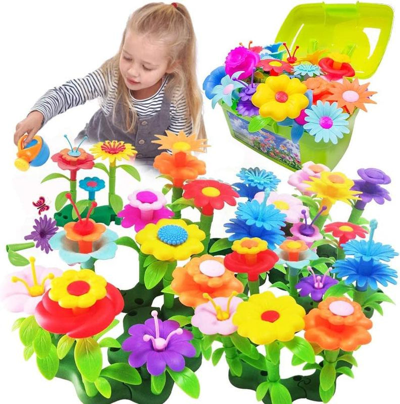 Flower Garden Building Set for Girls - 130 Piece Floral Arrangement Playset, Ideal Gift for Creative Play and Pretend Gardening, Educational STEM Toy for Children Ages 3-7