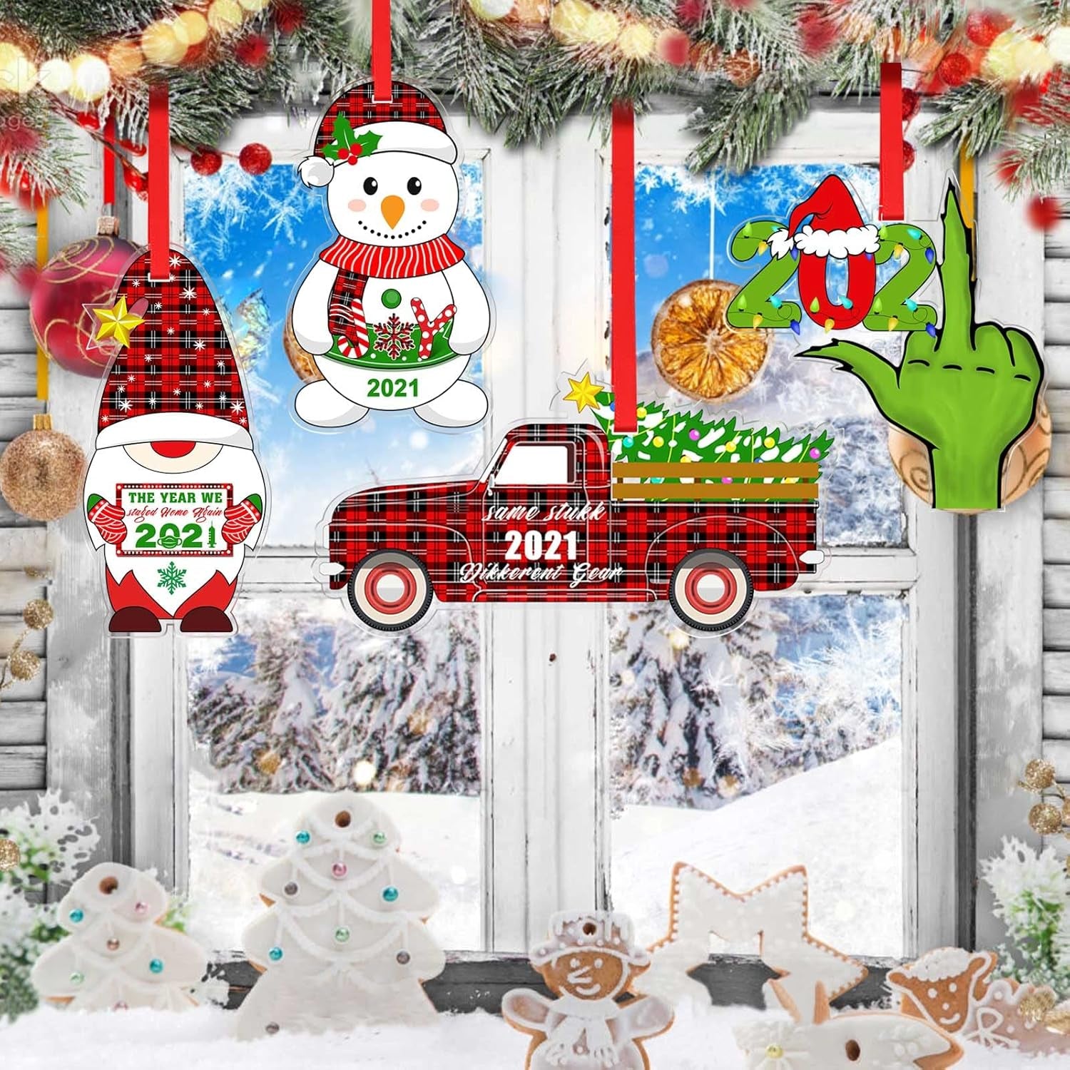 Enchanting 2021 Christmas Tree Ornaments - Set of 4 Festive Holiday Decorations for Your Home and Tree