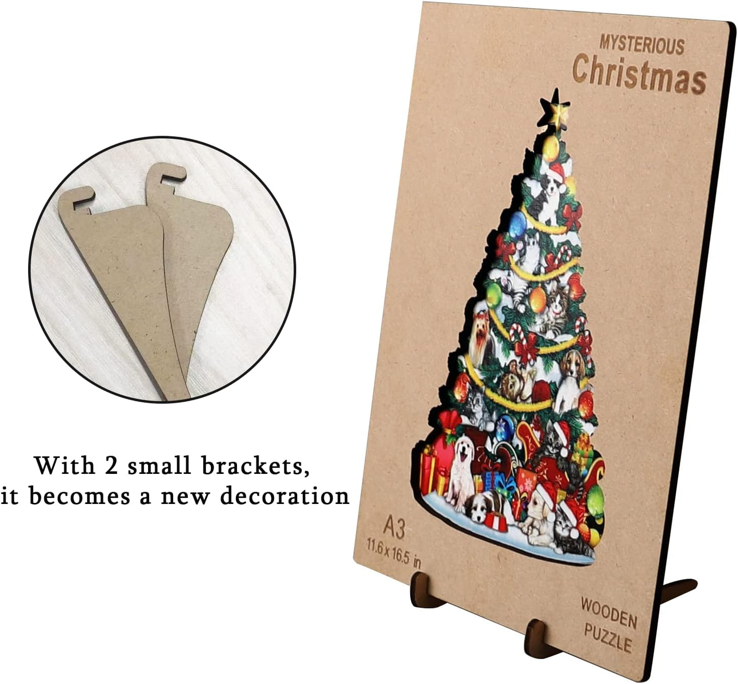 Delightful Christmas-Themed Wooden Jigsaw Puzzles for Adults - Featuring Festive Designs of Trees, Cats, and Dogs - Perfect for Gifts and Stocking Stuffers (11.6 in x 16.5 in)