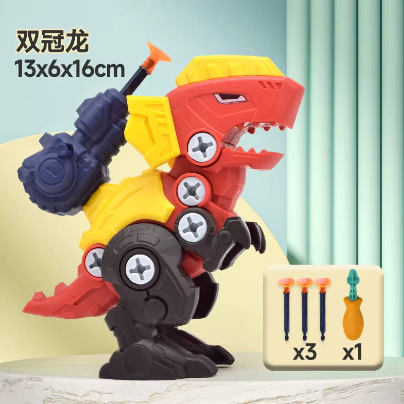 Interactive 3D Dinosaur Puzzle Toy for Kids - Press-to-Fire Action & DIY Detachable Assembly!