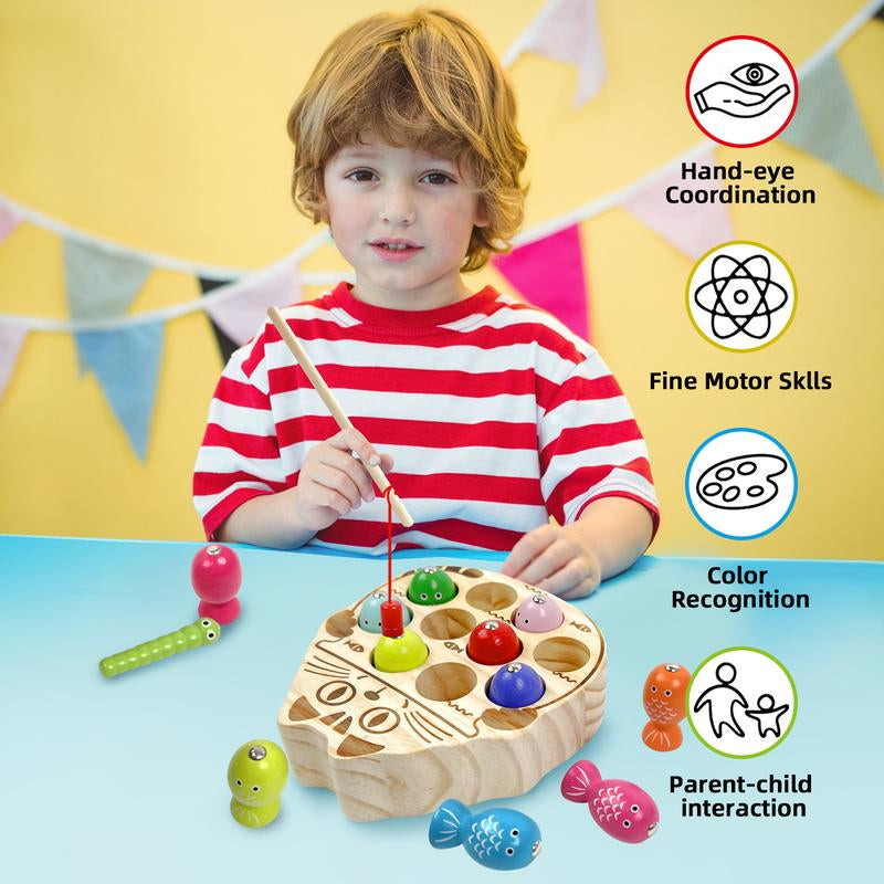 Edutree Wooden Magnetic Fishing Game for Toddlers Aged 1-3, Montessori Sensory Busy Board for Developing Fine Motor Skills in Young Children