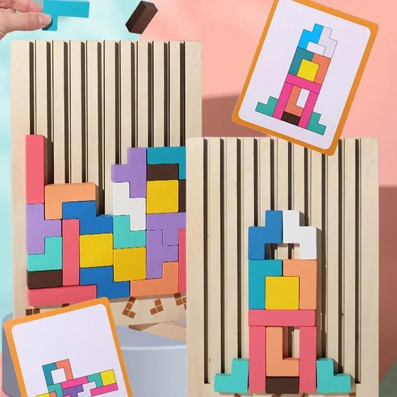Wooden Stacking Puzzle Game for Family Engagement - STEM Educational Brain Teaser for All Ages