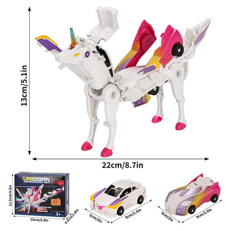 Transforming Car Toys into Magical Flying Dinosaurs and Unicorns - 2-Piece Set of Automatic Deformation Car-Robots for Kids with Magnetic Connections