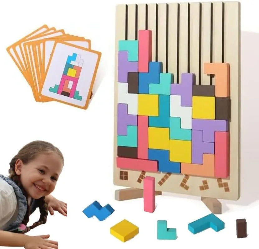 Wooden Stacking Puzzle Game for Family Engagement - STEM Educational Brain Teaser for All Ages