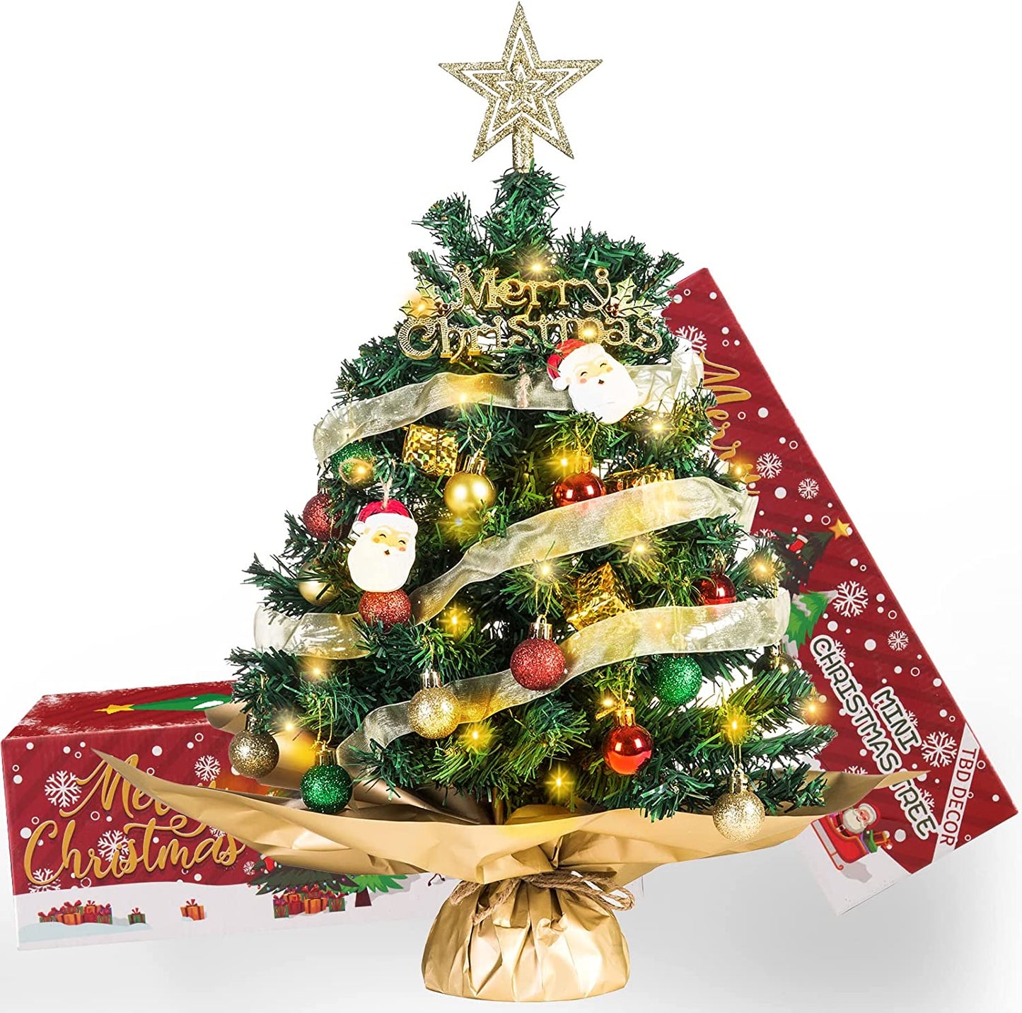 Charming 20-Inch Prelit Mini Christmas Tree with Festive Ornaments and Star Treetop for Your Holiday Decor