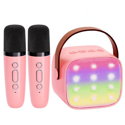 BONAOK Compact Karaoke System with Dual Microphones, Colorful LED Lighting, Four Sound Modes for Home, Car, and Travel Use