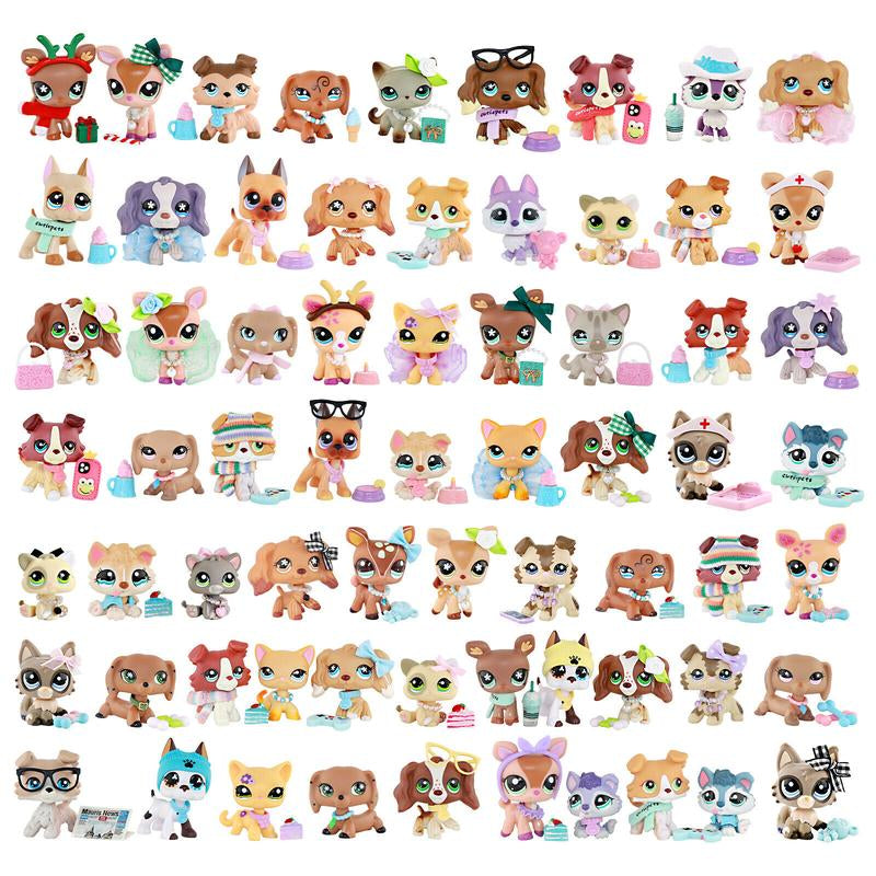 5-Piece Assorted Miniature Cat and Dog Figures with 7-Piece Accessory Set for LPS Collection