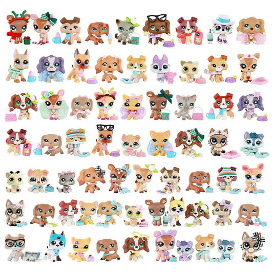 5-Piece Assorted Miniature Cat and Dog Figures with 7-Piece Accessory Set for LPS Collection