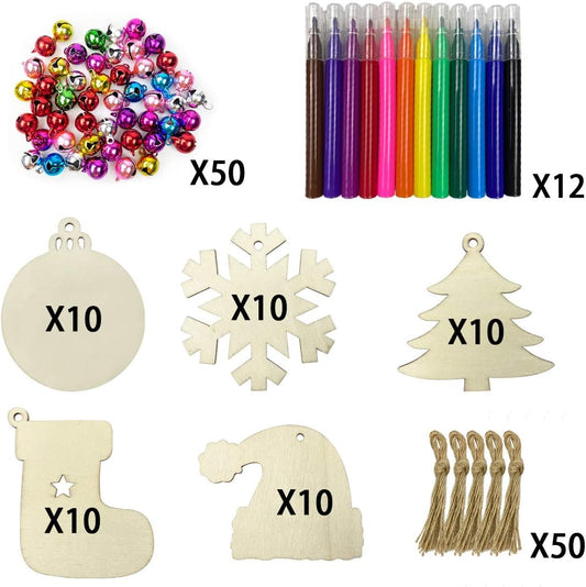 Create Your Own Holiday Magic with 50-Piece Unfinished Wooden Christmas Ornaments for DIY Crafts and Festive Decor