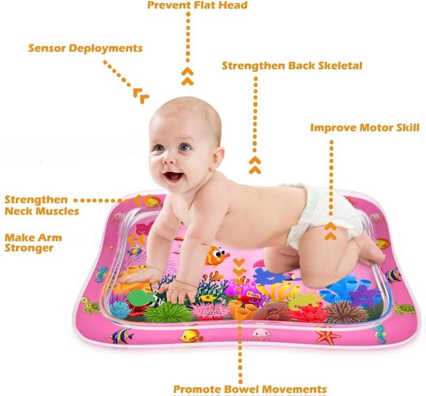 Baby Tummy Time Water Mat - Inflatable Sensory Playmat for Newborns and Infants (3-12 Months) - Ideal Gift for Boys and Girls (Pink)