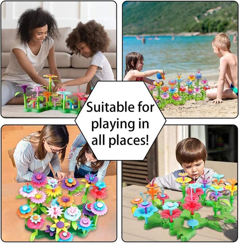 Flower Garden Building Set for Girls - 130 Piece Floral Arrangement Playset, Ideal Gift for Creative Play and Pretend Gardening, Educational STEM Toy for Children Ages 3-7