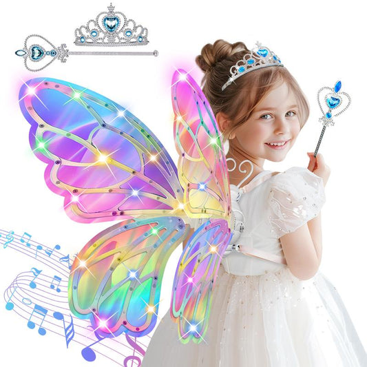 Illuminated Fairy Wings for Girls - LED Butterfly Wings with Music for Children Ages 3 to 7+ - Perfect for Costumes, Birthday Celebrations, and Christmas Parties