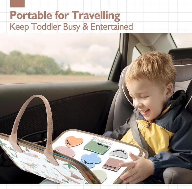 Montessori-Inspired Toddler Busy Board for Ages 1-4 - Educational Sensory Toys Featuring Dinosaurs, Alphabet, Numbers, Shapes, Drawing, and Life Skills - Ideal Birthday Gifts and Travel Toys for Boys and Girls