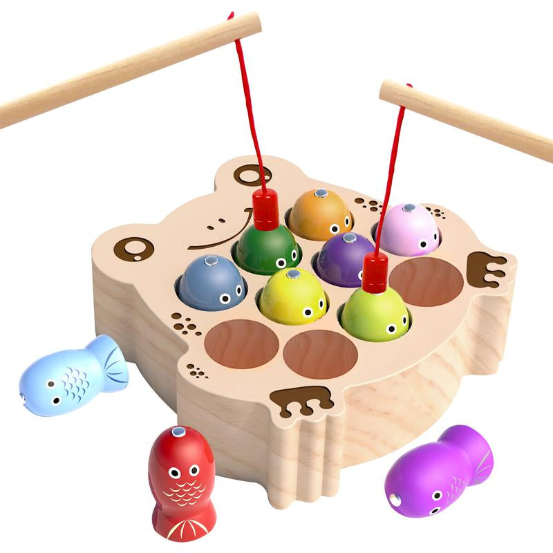 Edutree Wooden Magnetic Fishing Game for Toddlers Aged 1-3, Montessori Sensory Busy Board for Developing Fine Motor Skills in Young Children
