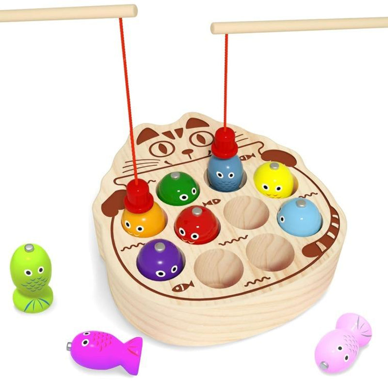 Edutree Wooden Magnetic Fishing Game for Toddlers Aged 1-3, Montessori Sensory Busy Board for Developing Fine Motor Skills in Young Children