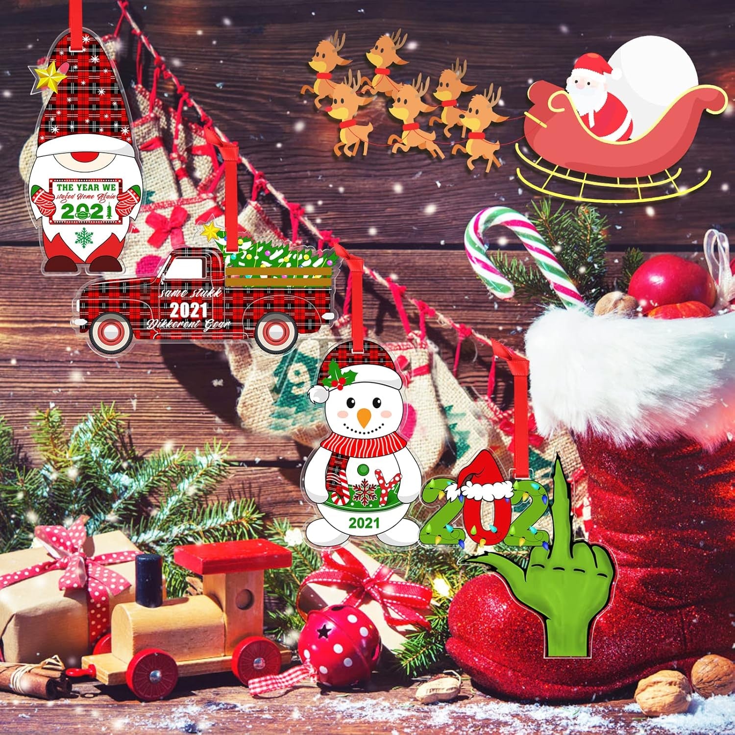 Enchanting 2021 Christmas Tree Ornaments - Set of 4 Festive Holiday Decorations for Your Home and Tree